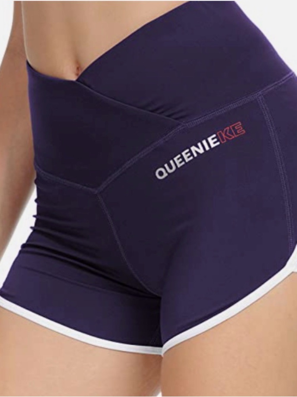 Queenieke Women's Md Purple Athletic Shorts with White Trim Cross Waist Like New